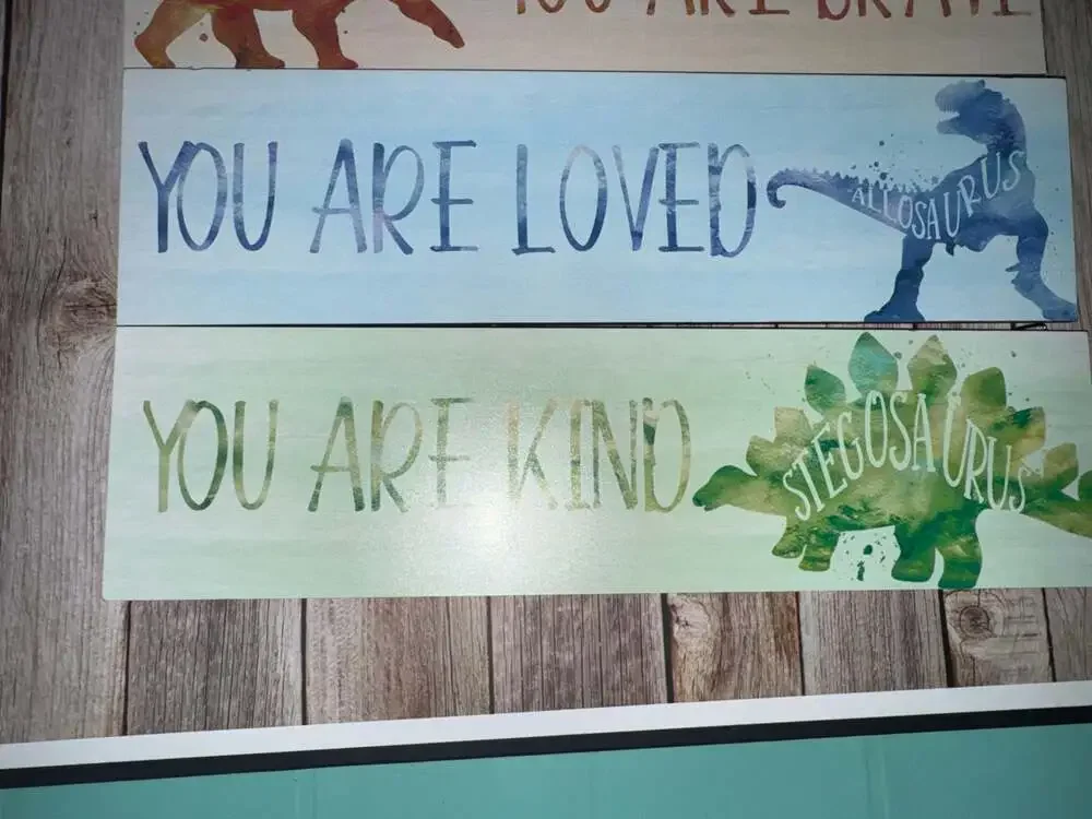 Set of 4 Dinosaur Inspirational Wooden Wall Art Plaque Decor for Kids Room - Picture 5 of 5